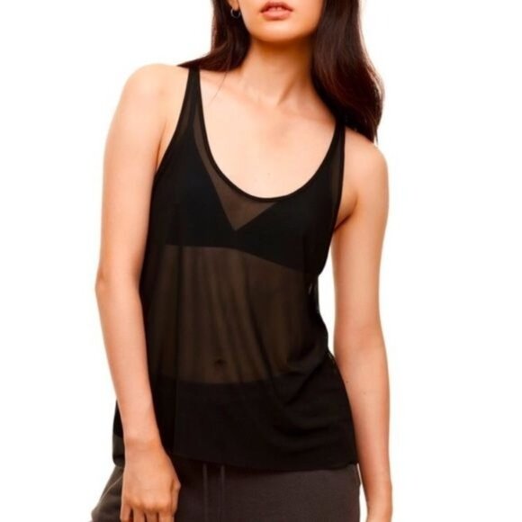 Aritzia Wilfred Free McNally Women's Small Black Sheer Mesh Scoop Neck Tank Top - Picture 1 of 6